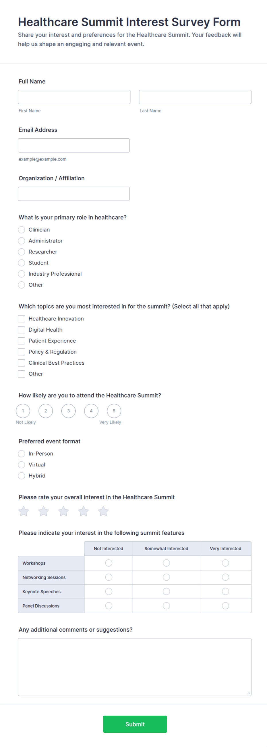 Healthcare Summit Interest Survey Form Template | Jotform