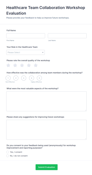 Healthcare Team Collaboration Workshop Evaluation Form Template