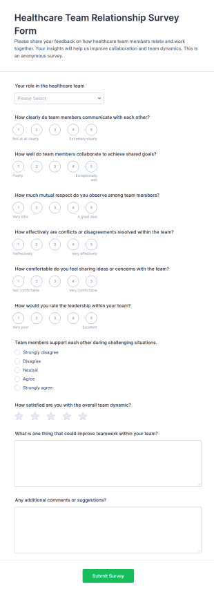 Healthcare Team Relationship Survey Form Template