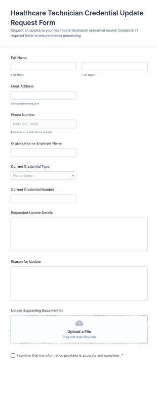 Healthcare Technician Credential Update Request Form Template