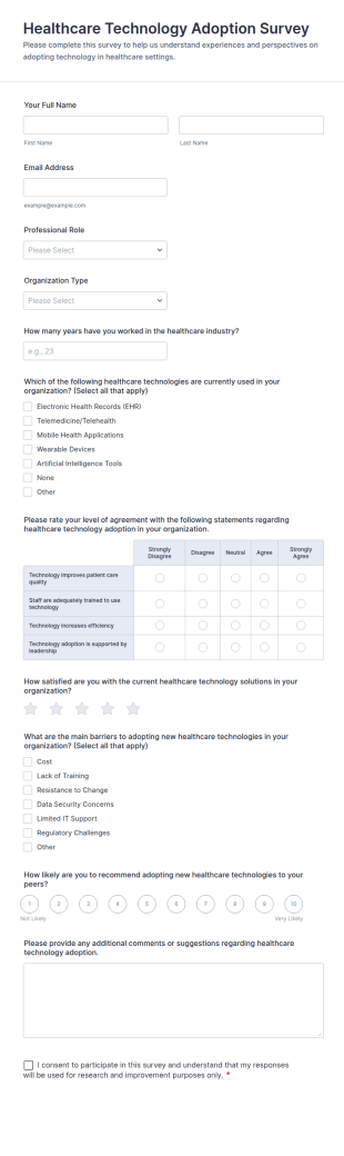 Healthcare Technology Adoption Survey Form Template