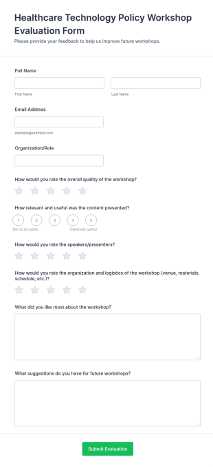Healthcare Technology Policy Workshop Evaluation Form Template