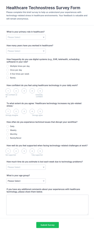 Healthcare Technostress Survey Form Template