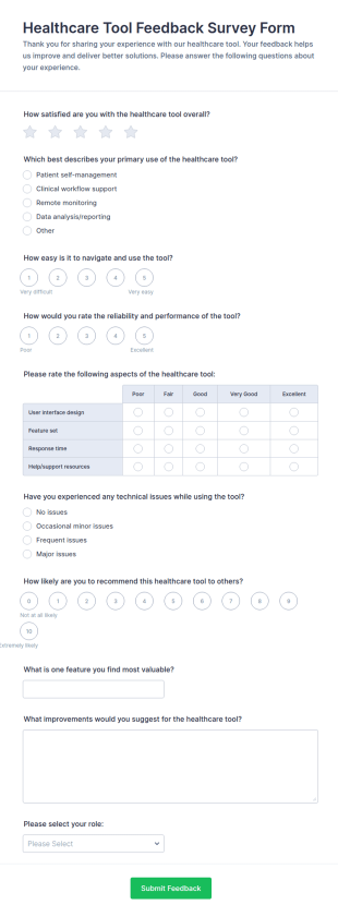 Healthcare Tool Feedback Survey Form Template