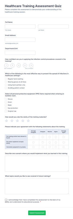 Healthcare Training Assessment Quiz Form Template