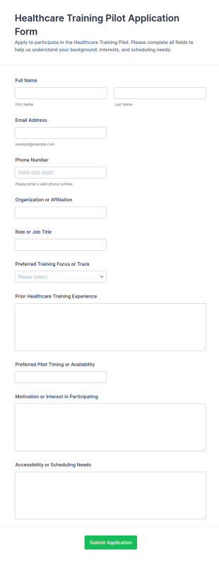 Healthcare Training Pilot Application Form Template