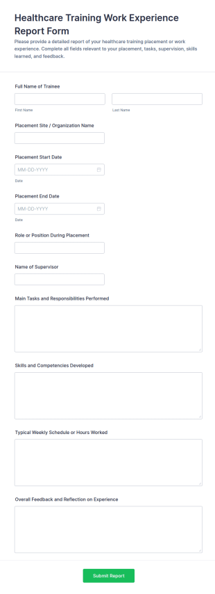 Healthcare Training Work Experience Report Form Template