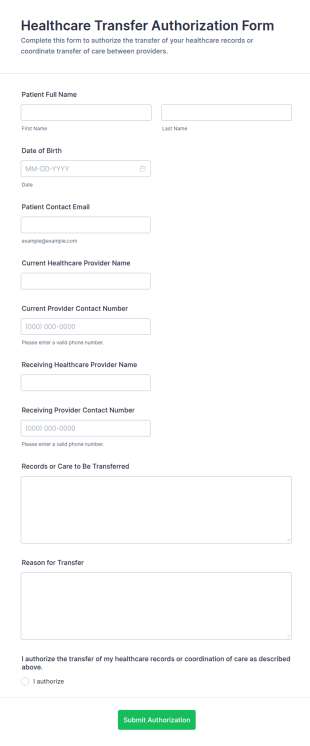 Healthcare Transfer Authorization Form Template