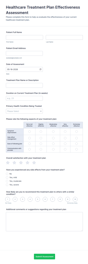 Healthcare Treatment Plan Effectiveness Assessment Form Template