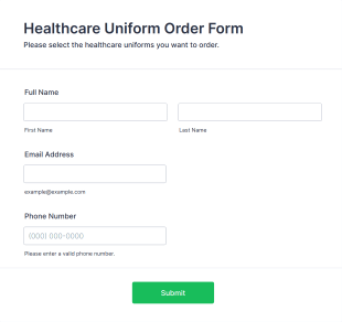 Healthcare Uniform Order Form Form Template