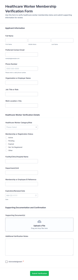 Healthcare Worker Membership Verification Form Template