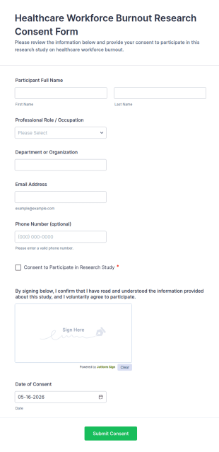 Healthcare Workforce Burnout Research Consent Form Template