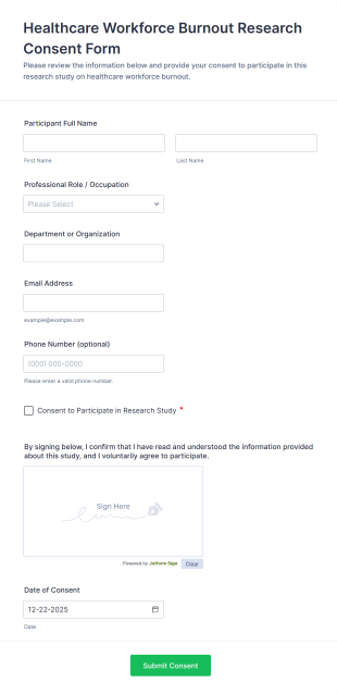 Healthcare Workforce Burnout Research Consent Form Template