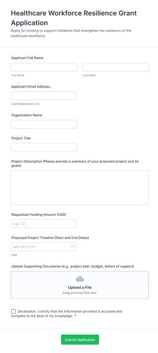 Healthcare Workforce Resilience Grant Application Form Template