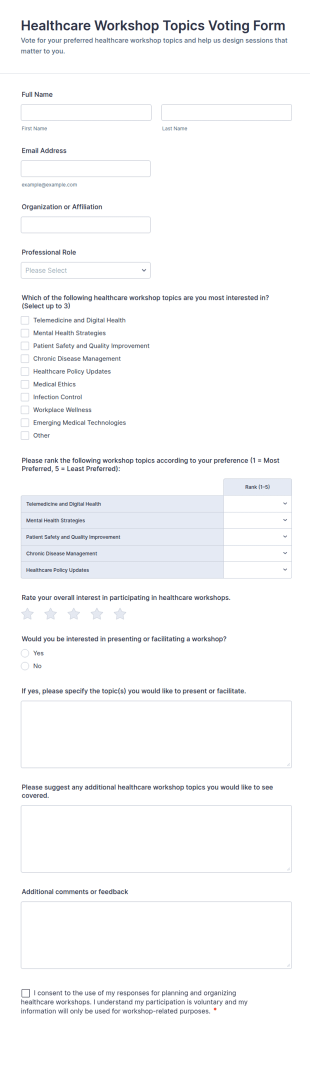 Healthcare Workshop Topics Voting Form Template