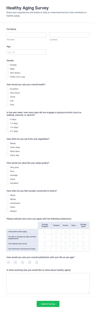 Healthy Aging Survey Form Template