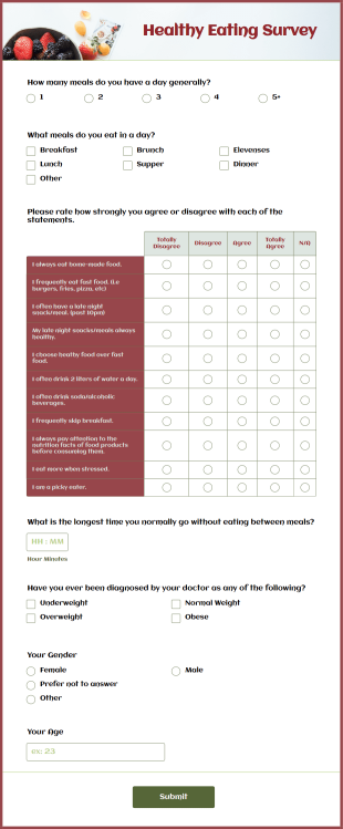 Healthy Eating Survey Form Template