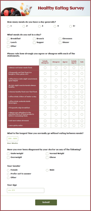 Healthy Eating Survey Form Template