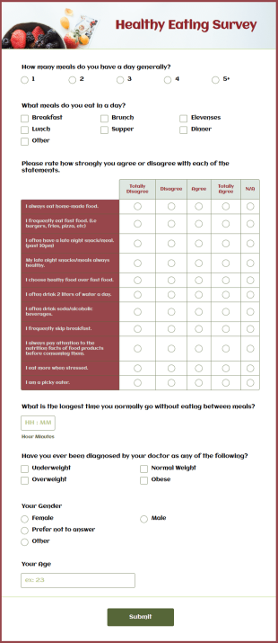 Healthy Eating Survey Form Template