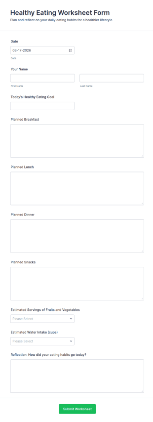 Healthy Eating Worksheet Form Template