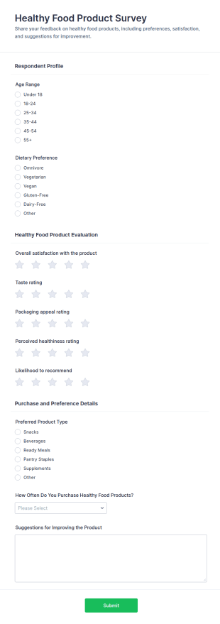 Healthy Food Product Survey Form Template