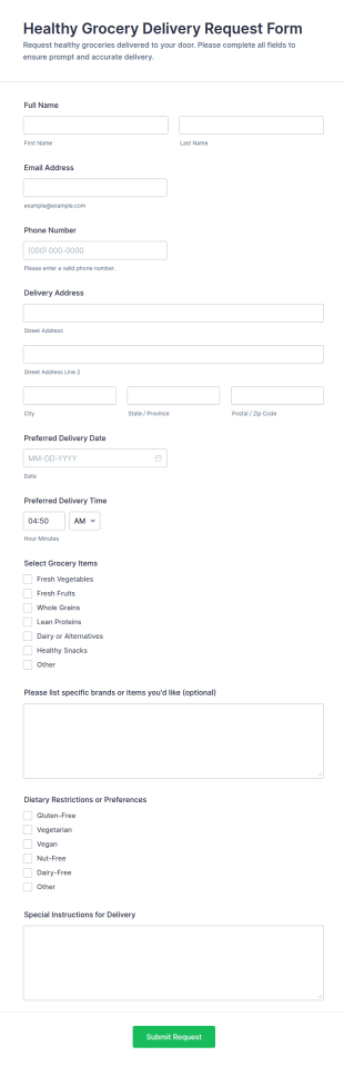 Healthy Grocery Delivery Request Form Template