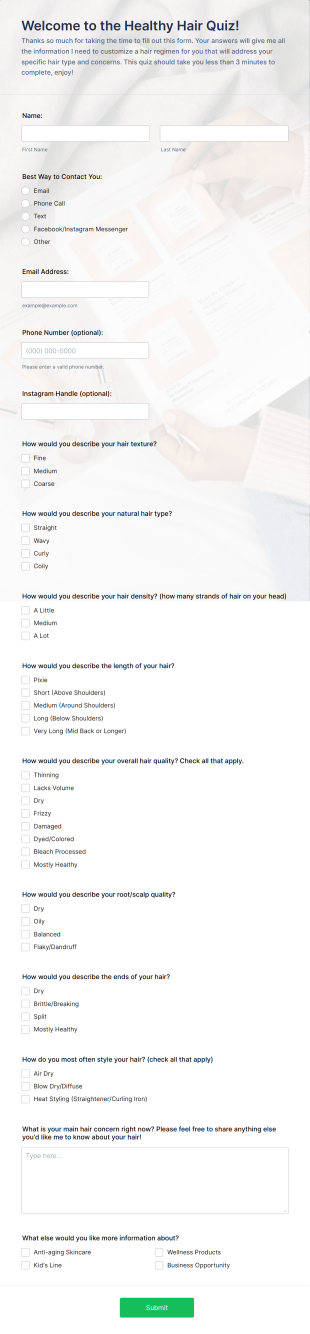 Monat Hair Quiz UBB Form Template