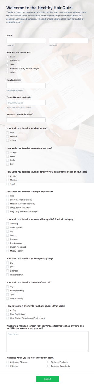 Monat Hair Quiz UBB Form Template