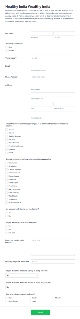 Healthy India Wealthy India Form Template