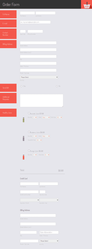 Healthy Juice Order Form with Paysafe Form Template