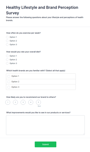 Healthy Lifestyle And Brand Perception Survey Form Template