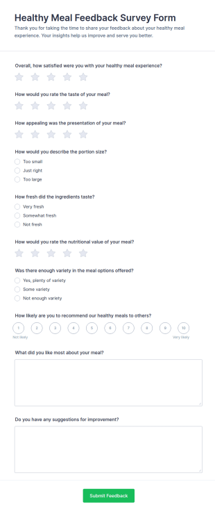 Healthy Meal Feedback Survey Form Template