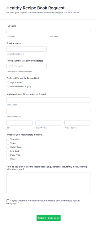 Healthy Recipe Book Request Form Template