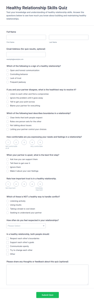 Healthy Relationship Skills Quiz Form Template