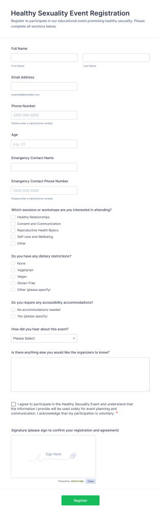 Healthy Sexuality Event Registration Form Template