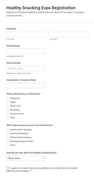 Healthy Snacking Expo Registration Form Template