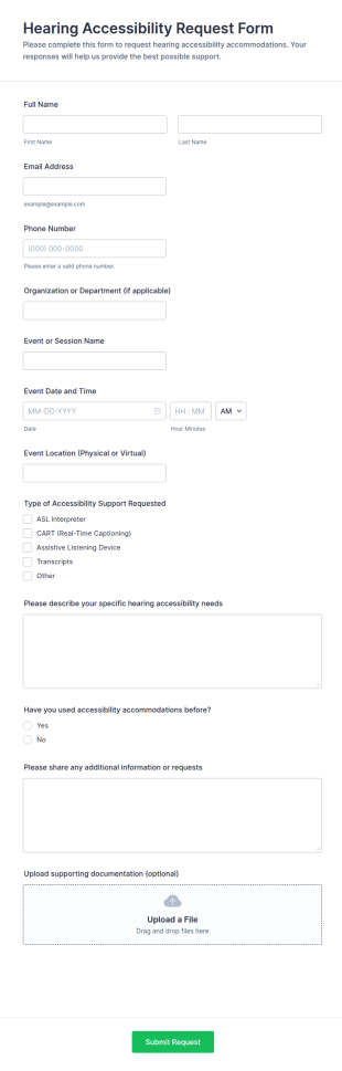 Hearing Accessibility Request Form Template