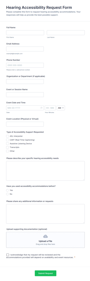 Hearing Accessibility Request Form Template