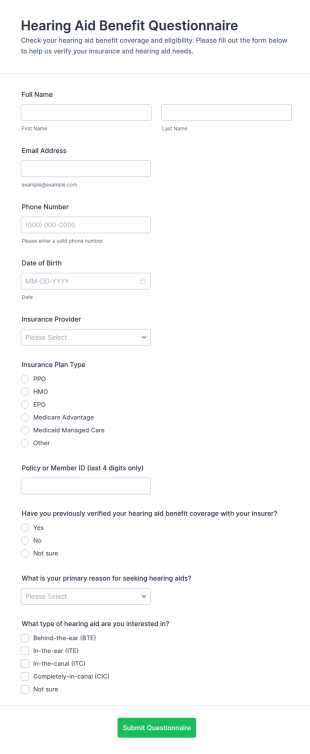 Hearing Aid Benefit Questionnaire Form Template