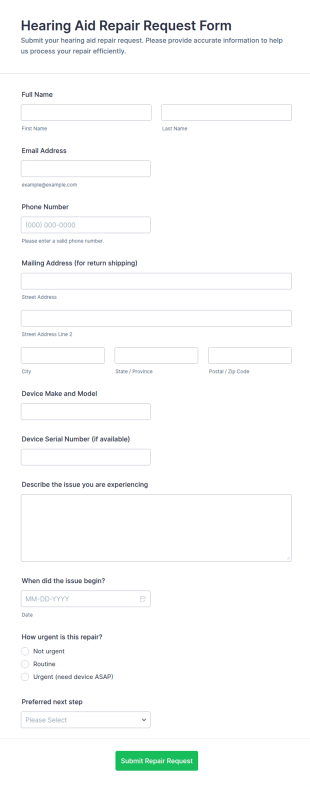 Hearing Aid Repair Request Form Template