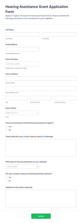 Hearing Assistance Grant Application Form Template