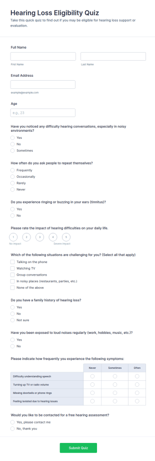 Hearing Loss Eligibility Quiz Form Template