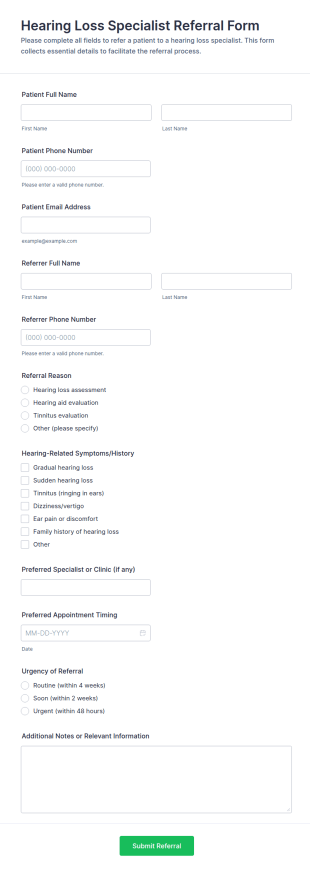 Hearing Loss Specialist Referral Form Template