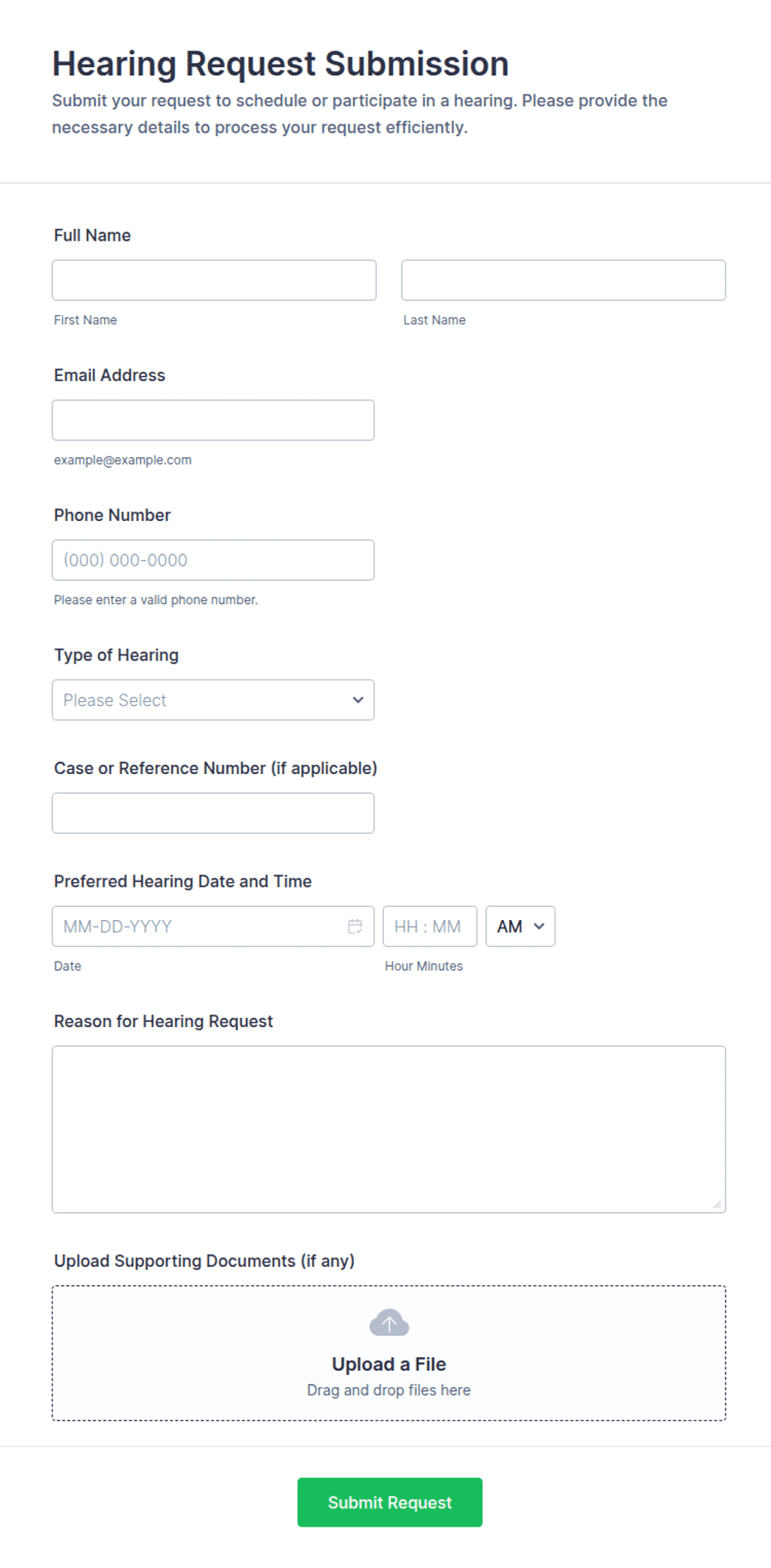 Hearing Request Submission Form Template | Jotform