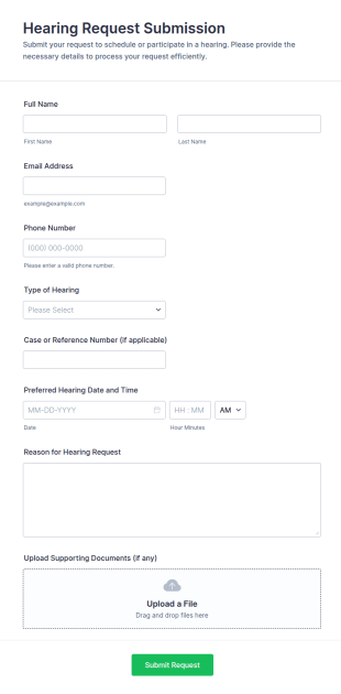 Hearing Request Submission Form Template