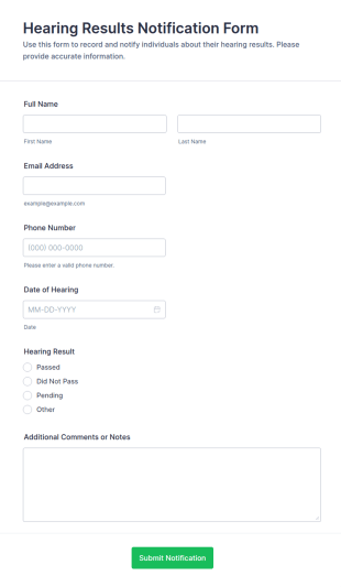 Hearing Results Notification Form Template