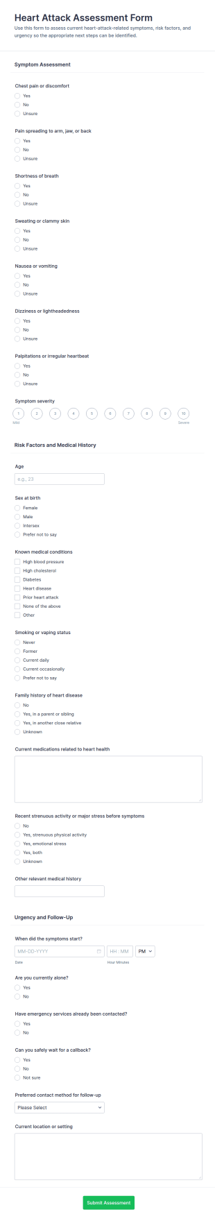 Heart Attack Assessment Form Template