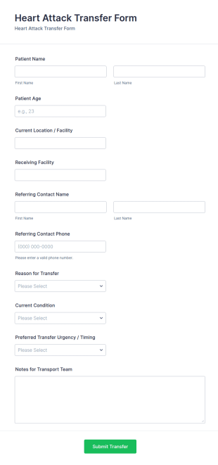 Heart Attack Transfer Form Template