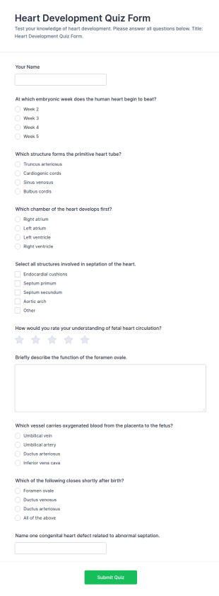 Heart Development Quiz Form Template