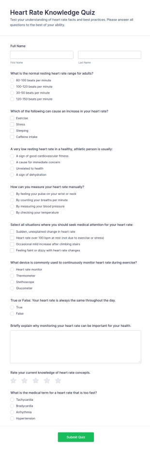 Heart Rate Knowledge Quiz Form Template